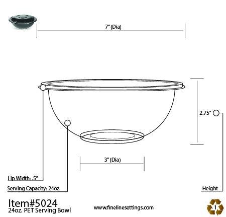 Fineline 5024-BK Super Bowl 24 oz. Black PET Plastic Bowl - 100/Case